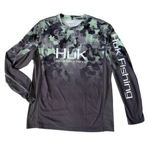 Huk Performance Fishing Shirt Mens Medium Long Sleeve‎ Camo Athletic Top